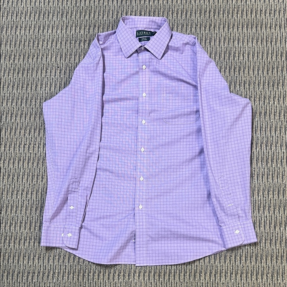 Polo by Ralph Lauren: Purple Checkered Long Sleeve Dress Shirt: Green Label